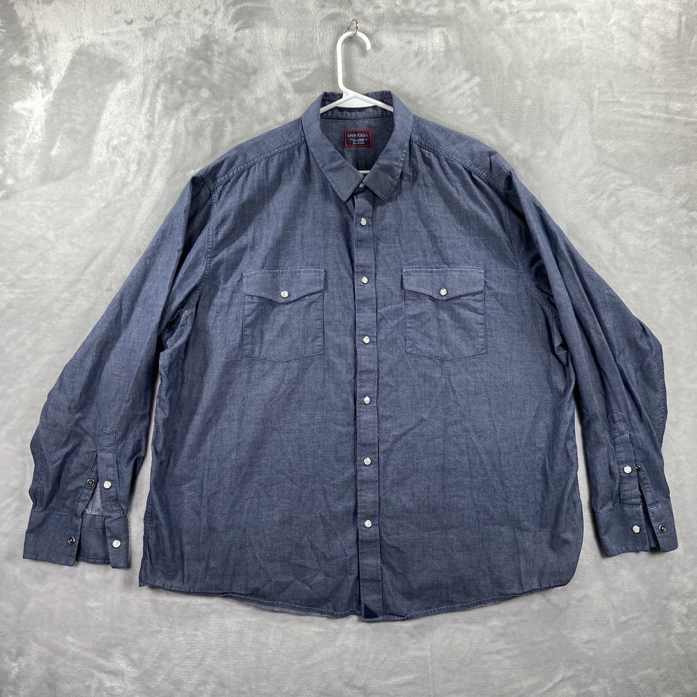 UNTUCKit Shirt men's XXXL 3XL Pearl Snap Button Up Pockets Blue Cotton Western